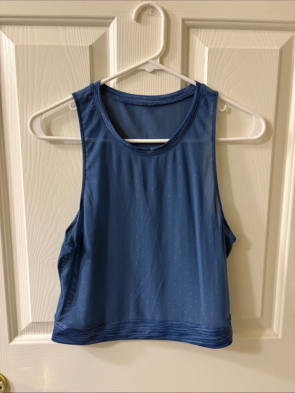 Blue Athletic Crop Mesh Tank Top